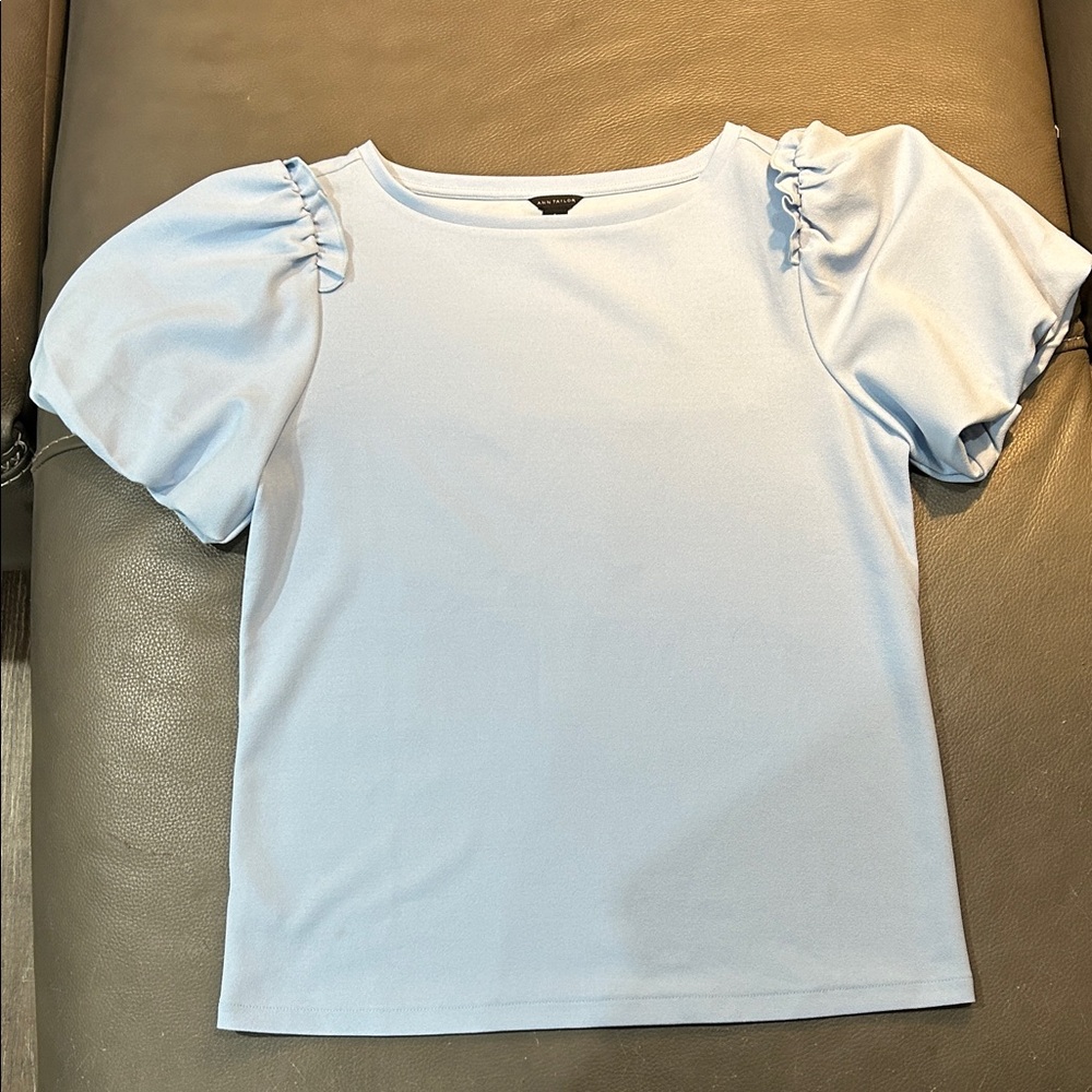 Ann Taylor Light Blue Puff Sleeve Top, size S